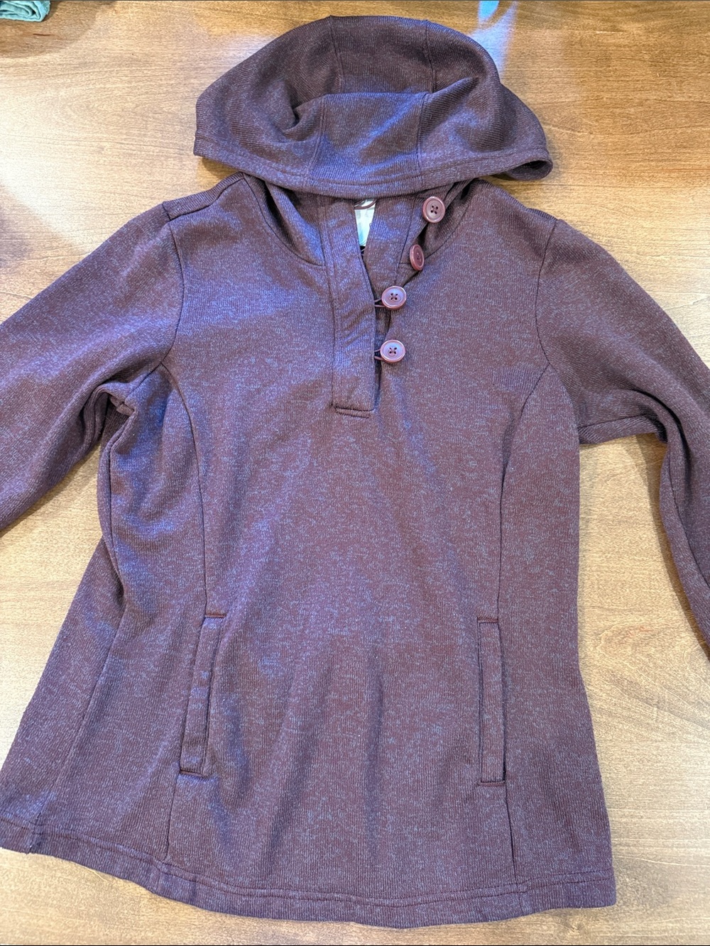 Columbia Women's Heathered Plum Hooded Sweatshirt with Button Placket